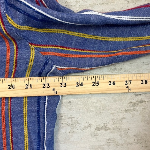 Tea Rose Vertical Stripe Blue Top Sz L Multicolor Stripes Hem Tie Boho Slimming - Picture 14 of 14